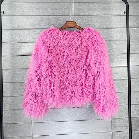 Fluffy Pink Faux Fur Coat Women’s Shaggy Jacket Long Sleeve Warm Winter Outwear - Picture 2 of 8